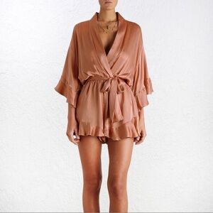 Zimmerman 100% Silk Wrap Ruffle Rose Top/ Robe Like New
